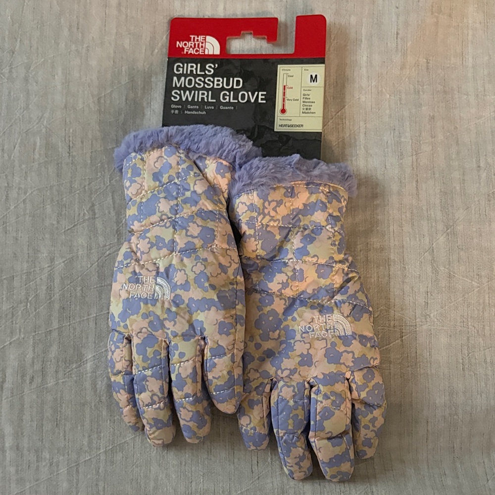 The North Face Girls' Floral Swirl Gloves - Purple and Cream